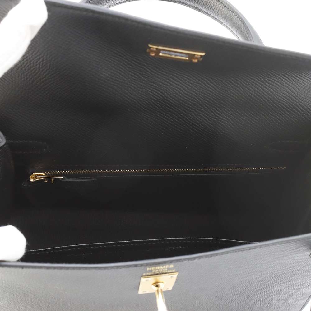 HERMES Kelly Sellier Black Epsom Size 25