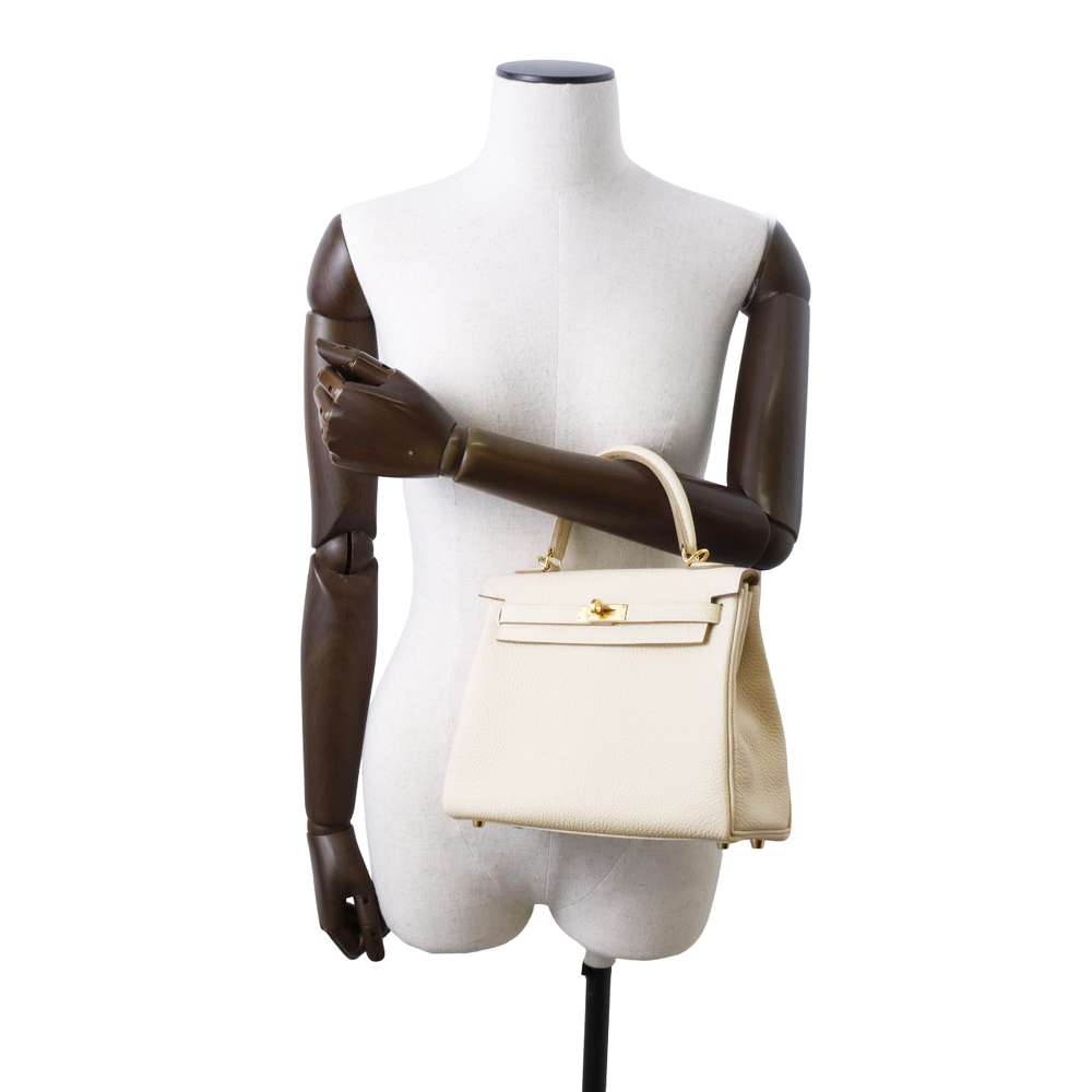 HERMES Kelly Retourne Craie Togo Leather Size 25