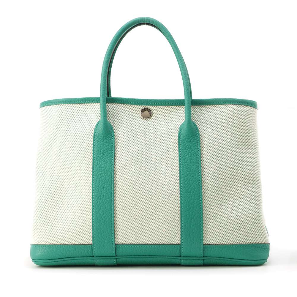 HERMES Garden Party Vert Jade Toile Twill Ash Negonda Leather Size TPM