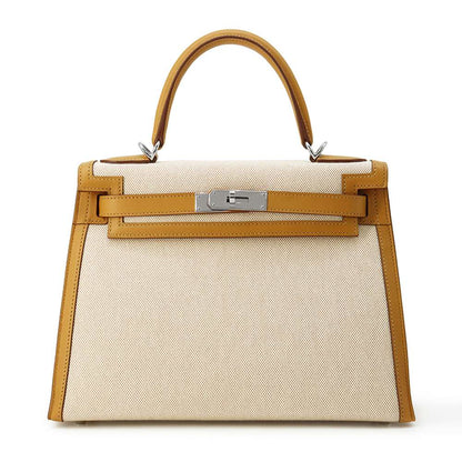 HERMES Kelly Sellier Sesame/Ecru Swift Leather Toile H Size 28