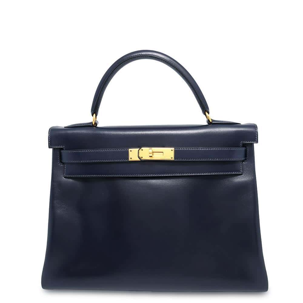 HERMES Kelly Retourne Navy Box Calf Leather Size 32