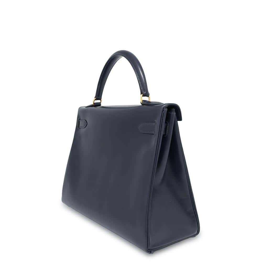 HERMES Kelly Retourne Navy Box Calf Leather Size 32