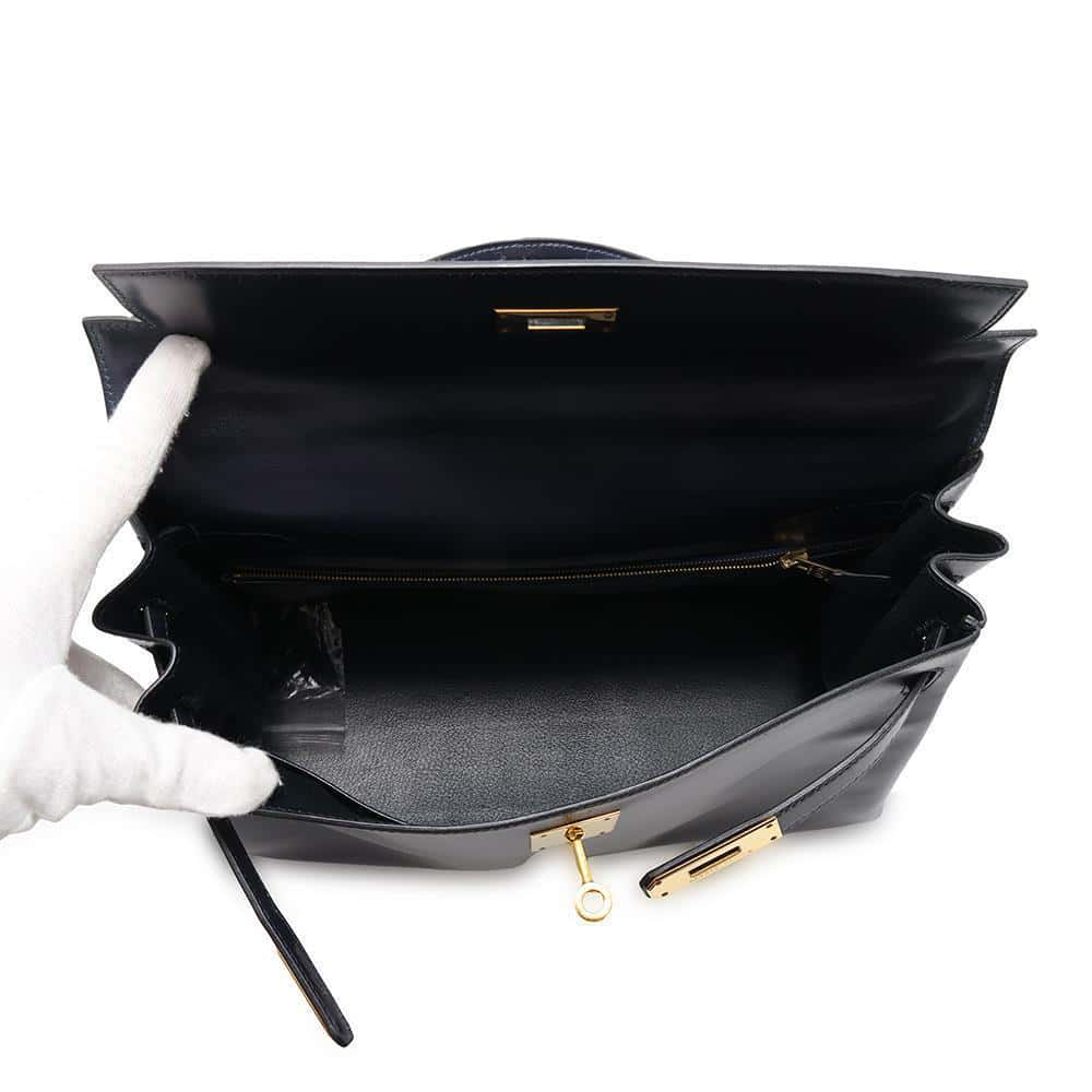 HERMES Kelly Retourne Navy Box Calf Leather Size 32