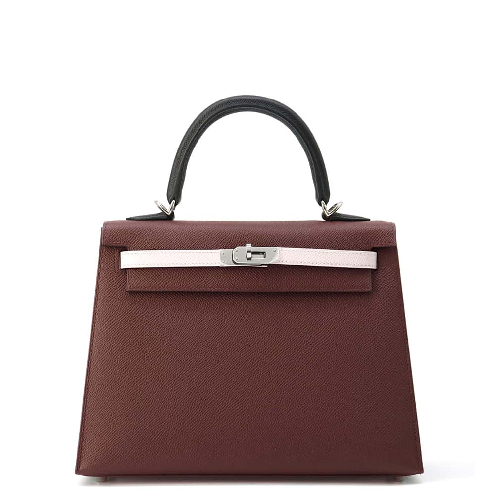 HERMES Kelly Sellier tricolor RougeSellier/Black/Mauve Pale Epsom Size 25