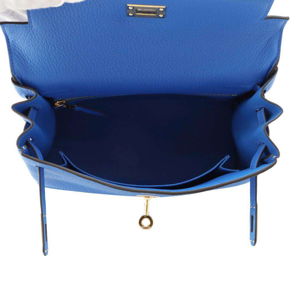 HERMES Kelly Retourne Blue Hydra Togo Leather Size 25