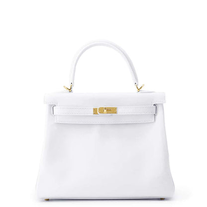 HERMES Kelly Retourne New White Swift Leather Size 25