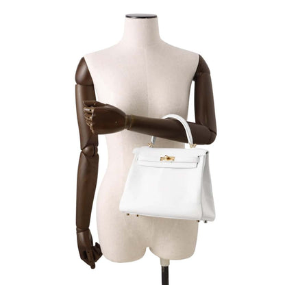 HERMES Kelly Retourne New White Swift Leather Size 25