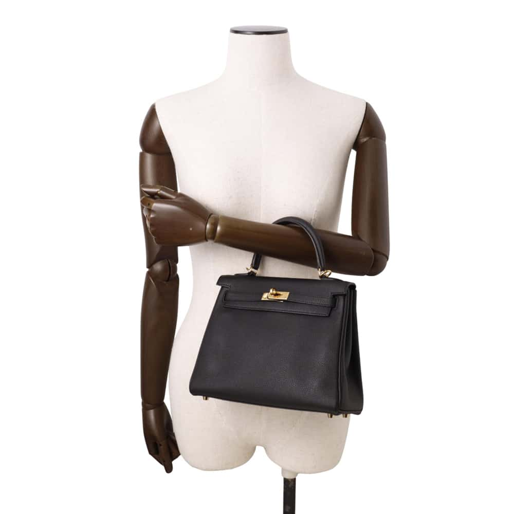 HERMES Kelly Retourne Black Togo Leather Size 25