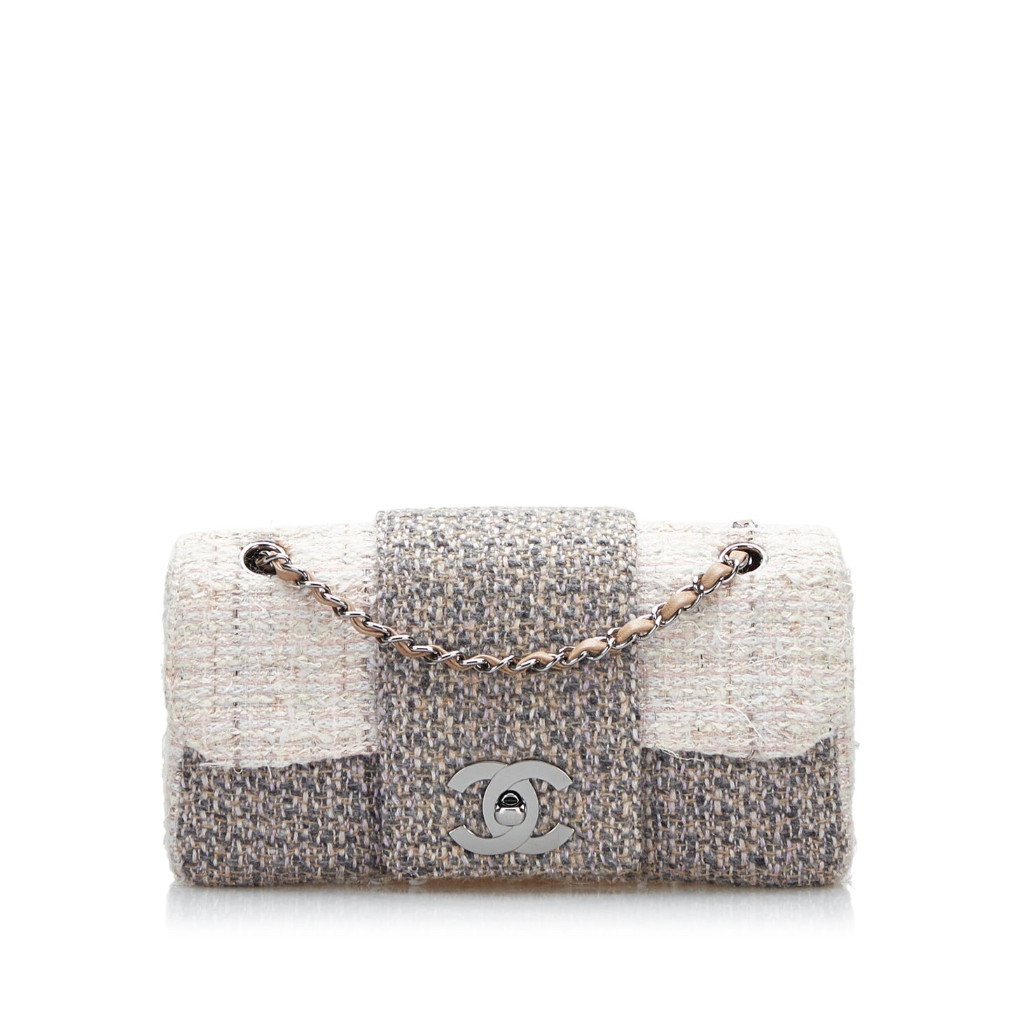 Chanel CC Flap Bag Grey Tweed Silver