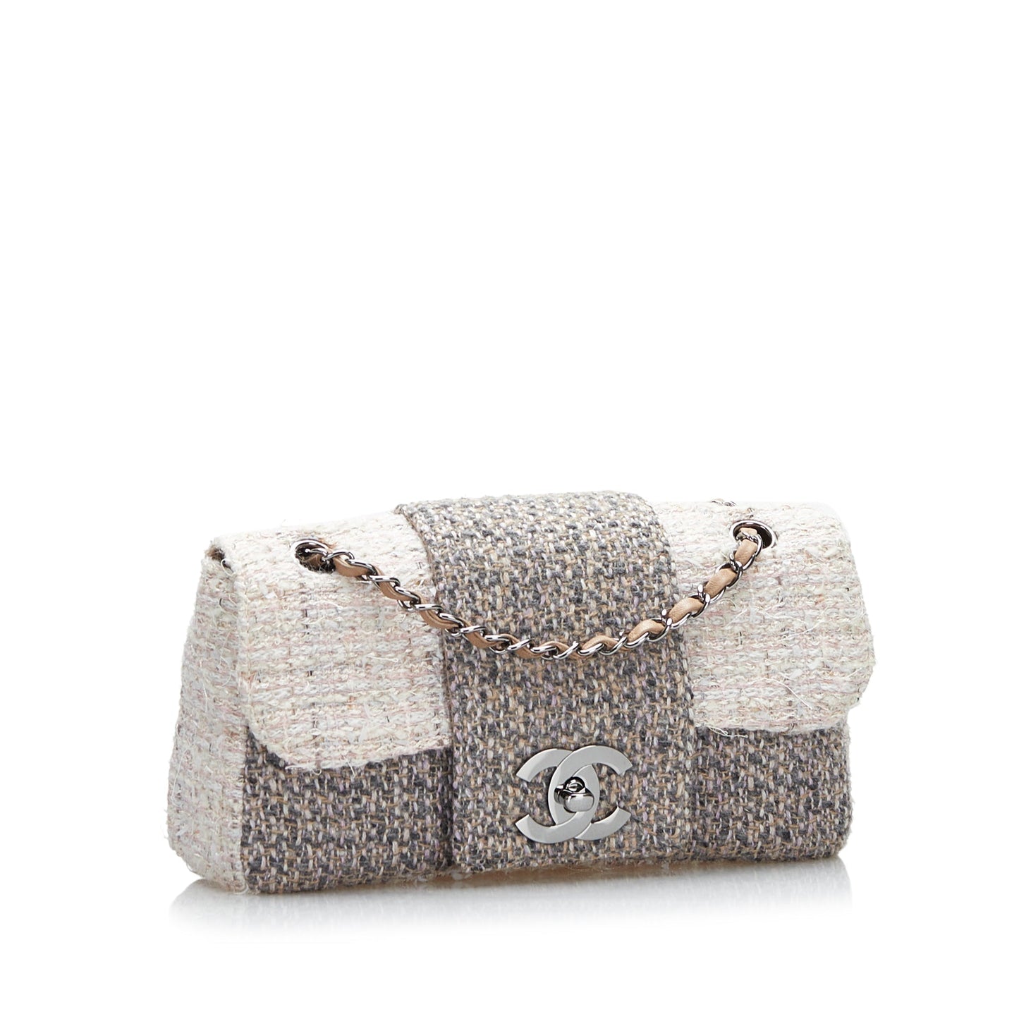 Chanel CC Flap Bag Grey Tweed Silver