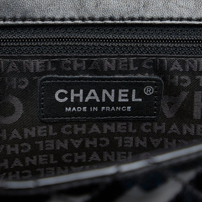 Chanel CC Chain-Through Flap Bag Medium Black Patent Leather Silver