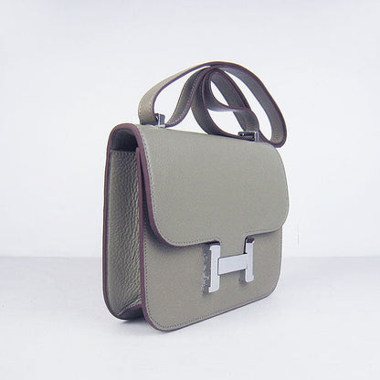 Hermes Constance Cowskin Leather Bag H017 Khaki silver