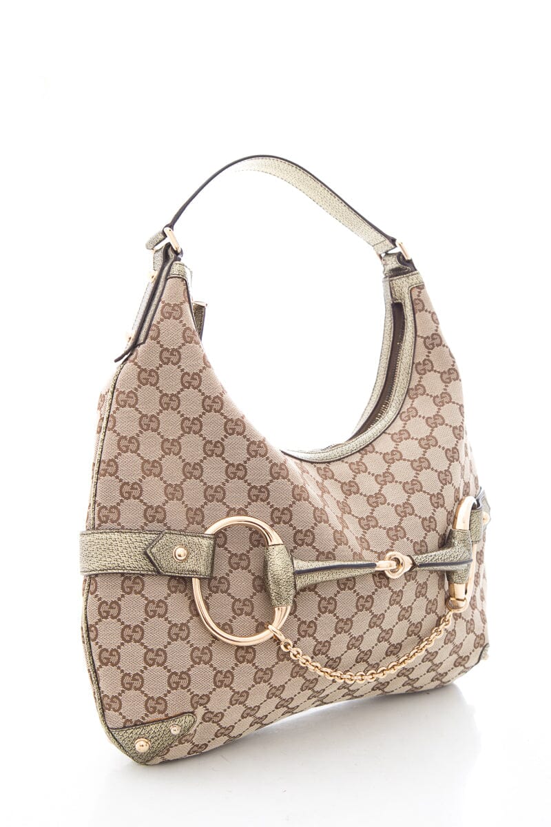 Gucci Brown Jackie O Horsebit Canvas HandBag