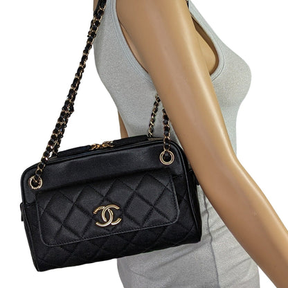 Chanel Black Caviar Quilted Small In & Out Camera Case