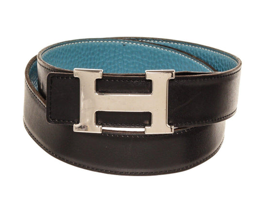 Hermes Blue Black Leather H Belt