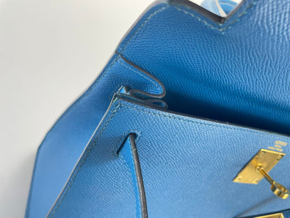 Hermes Kelly Sellier Bag 28cm In Blue Epsom Leather With Gold Hardware