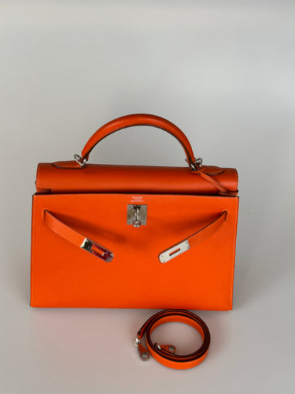 Hermes Kelly Sellier Orange Epsom Leather Bag Silver Hardware