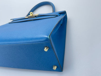 Hermes Kelly Sellier Bag 28cm In Blue Epsom Leather With Gold Hardware