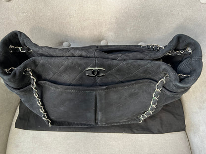 Chanel Natural Beauty Tote in Black Suede Nubuck Caviar with Silver Hardware