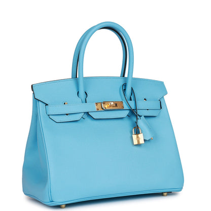 Hermes Birkin 30 Celeste Epsom Gold Hardware