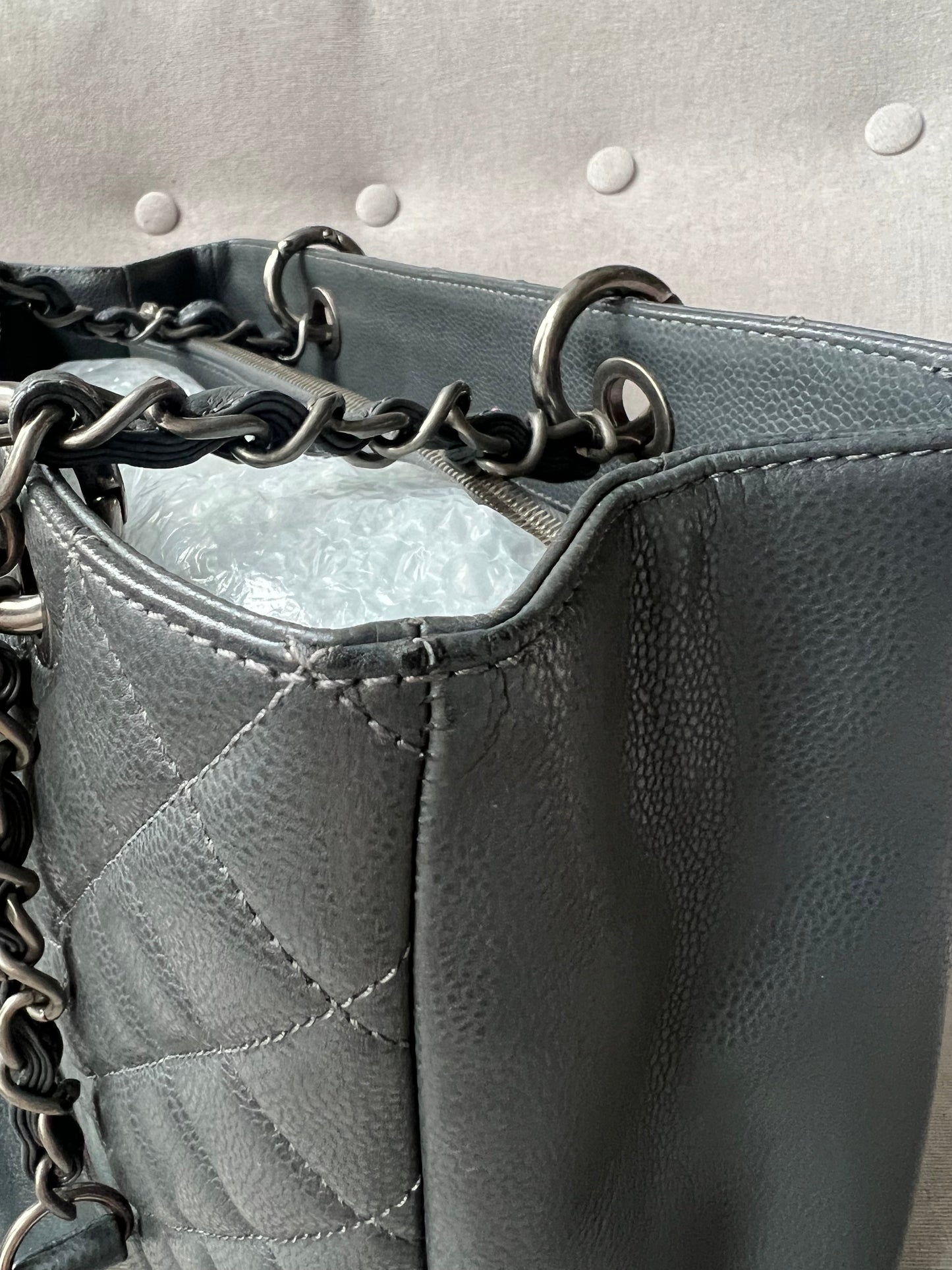 Chanel Grey Caviar Grand Shopper Tote (GST) Silver Hardware