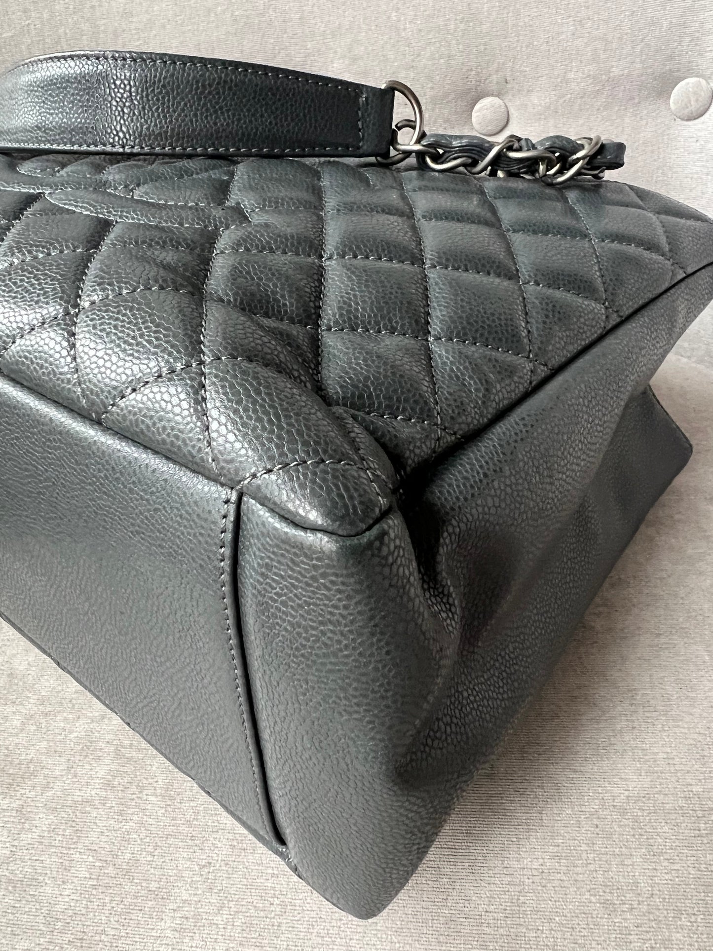 Chanel Grey Caviar Grand Shopper Tote (GST) Silver Hardware