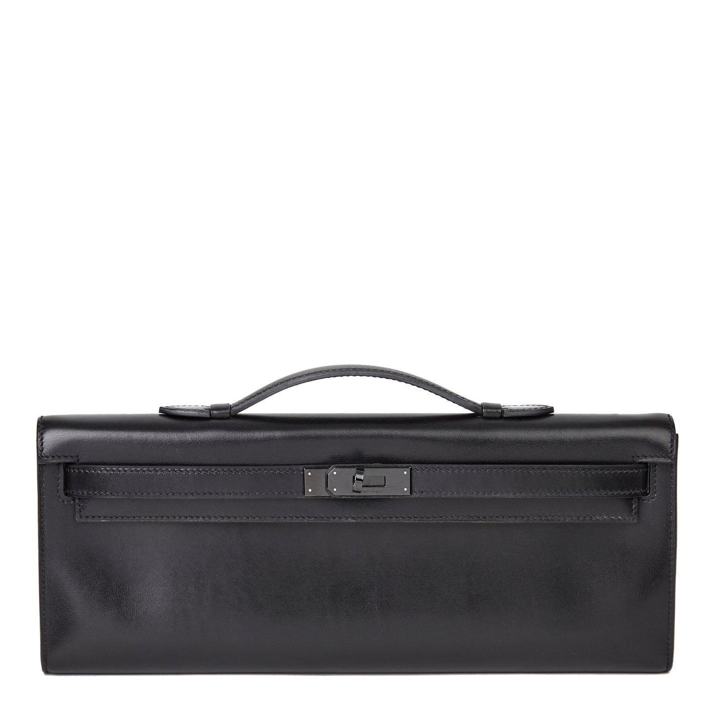 Hermes Black Box Calf Leather SO Black Kelly Cut Clutch