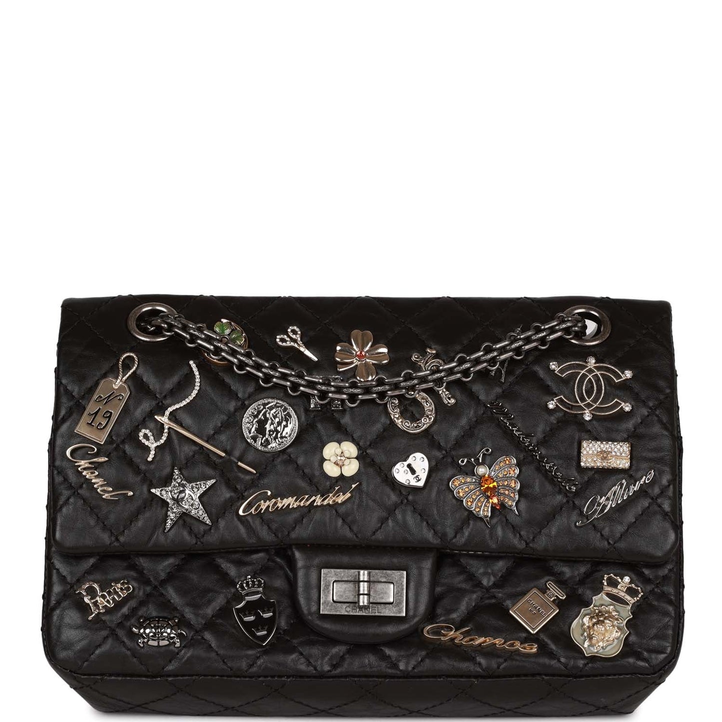 Chanel Lucky Charms Reissue 2.55 Flap Bag Black Aged Calfskin Ruthenium Hardware