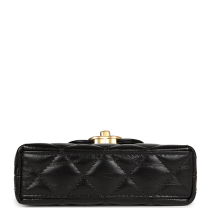 Chanel Nano Kelly Shopper Black Shiny Aged Calfskin Brushed Gold Hardware