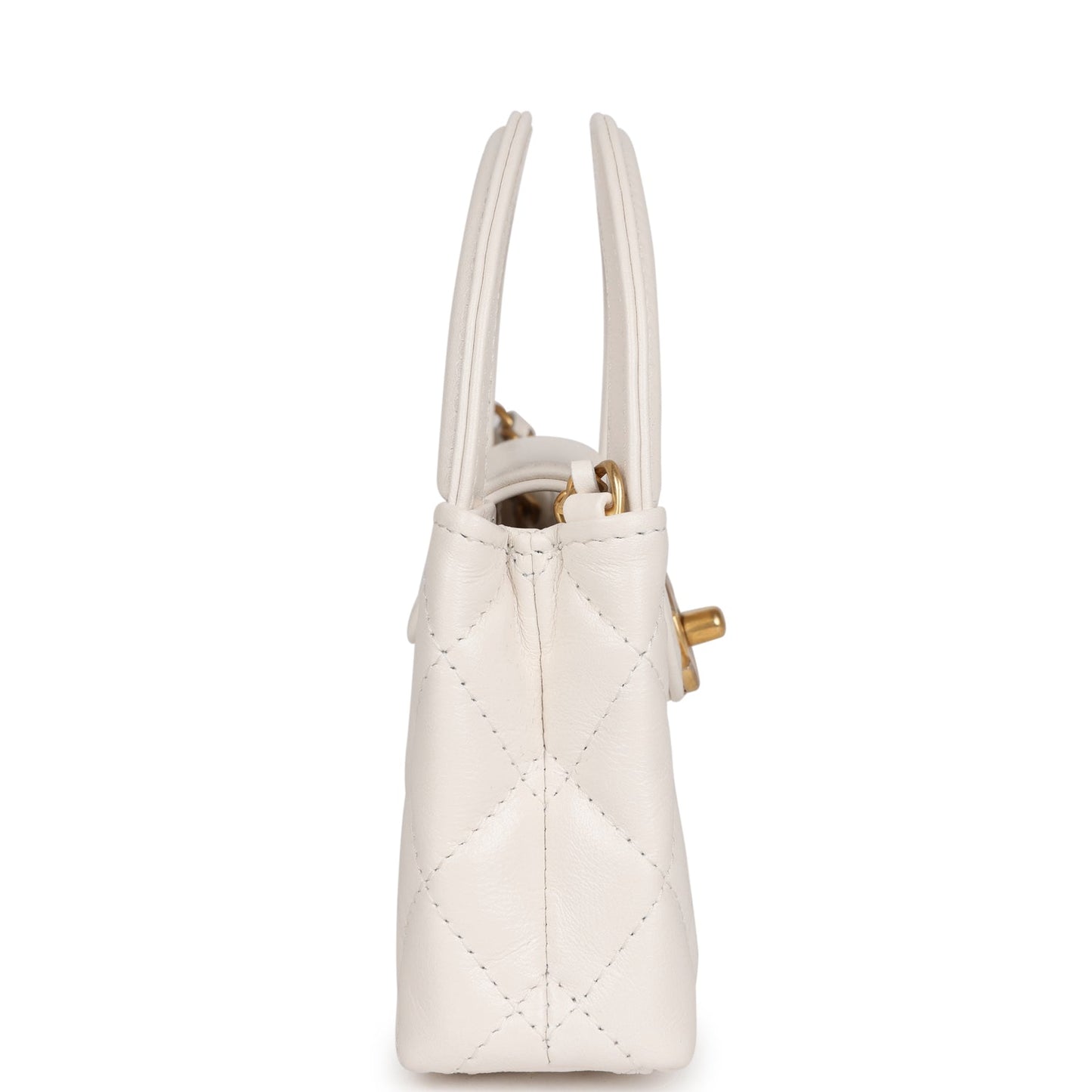 Chanel Nano Kelly Shopper White Shiny Aged Calfskin Brushed Gold Hardware