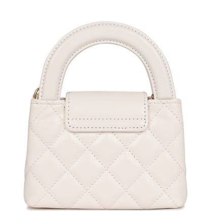 Chanel Nano Kelly Shopper White Shiny Aged Calfskin Brushed Gold Hardware