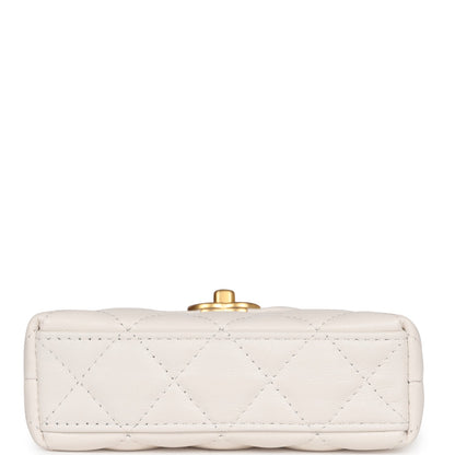 Chanel Nano Kelly Shopper White Shiny Aged Calfskin Brushed Gold Hardware