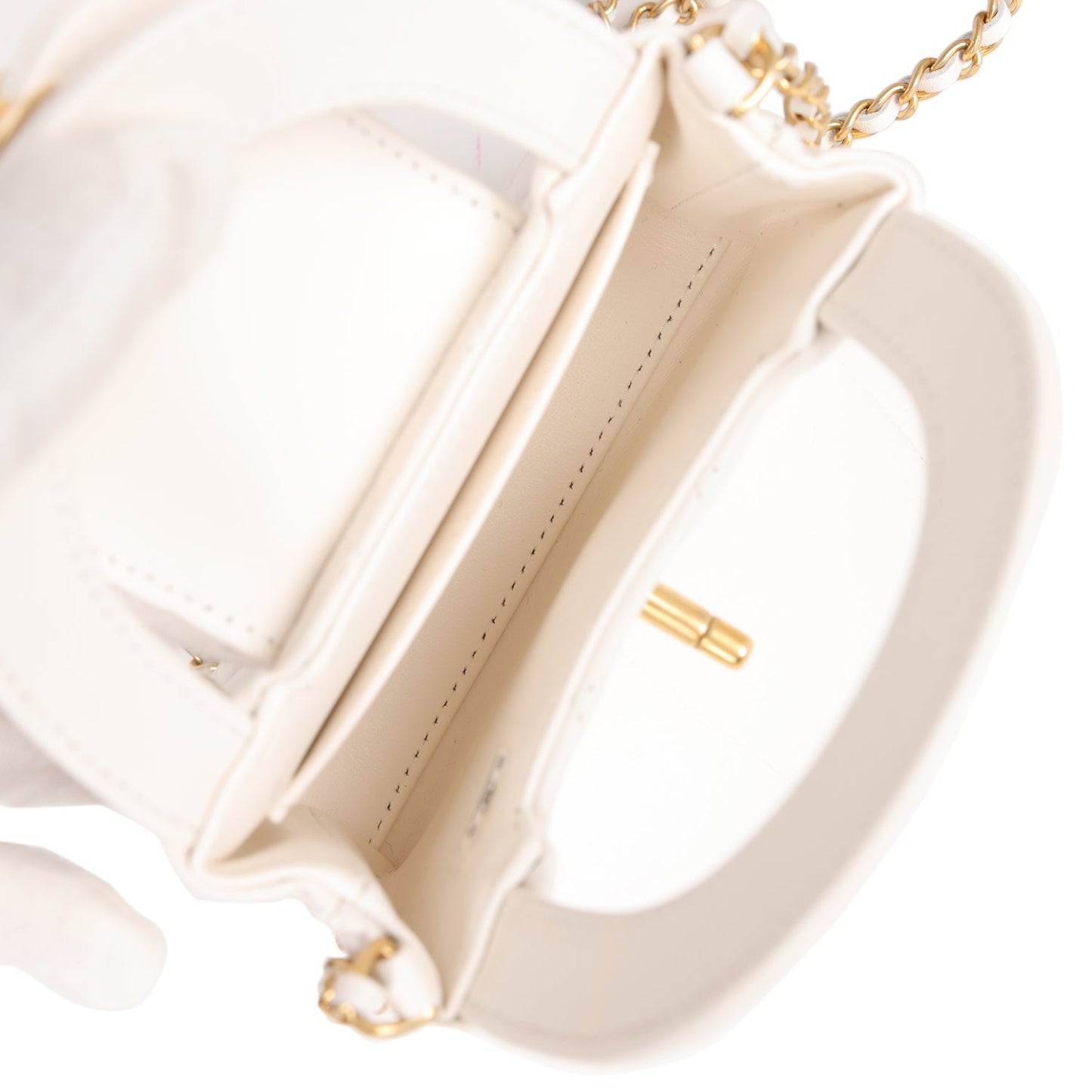 Chanel Nano Kelly Shopper White Shiny Aged Calfskin Brushed Gold Hardware