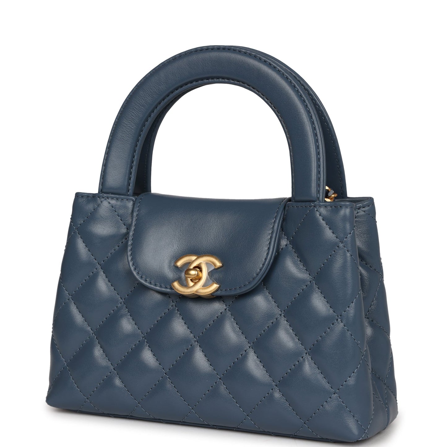 Chanel Small Kelly Shopper Blue Shiny Aged Calfskin Brushed Gold Hardware