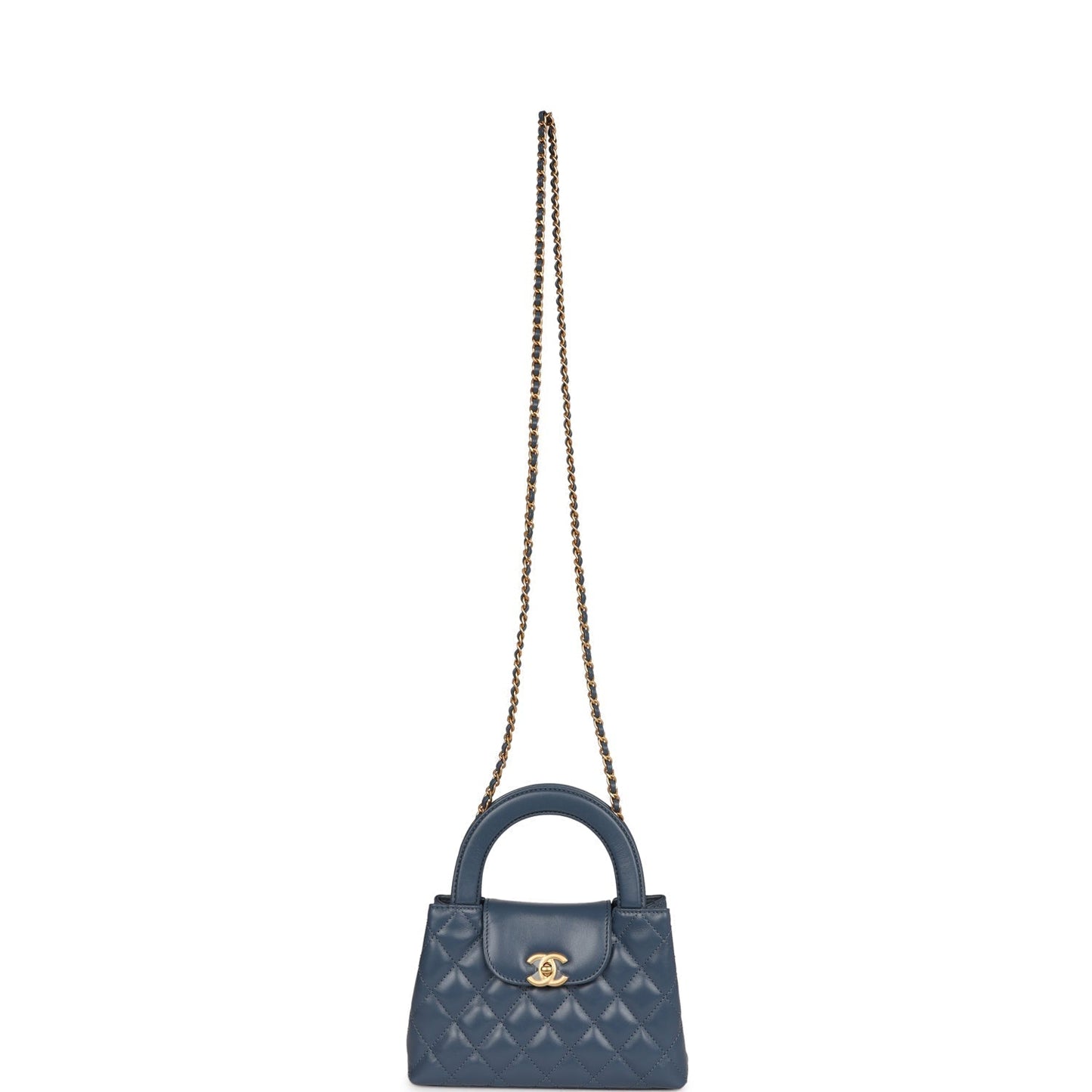 Chanel Small Kelly Shopper Blue Shiny Aged Calfskin Brushed Gold Hardware