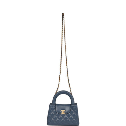 Chanel Small Kelly Shopper Blue Shiny Aged Calfskin Brushed Gold Hardware