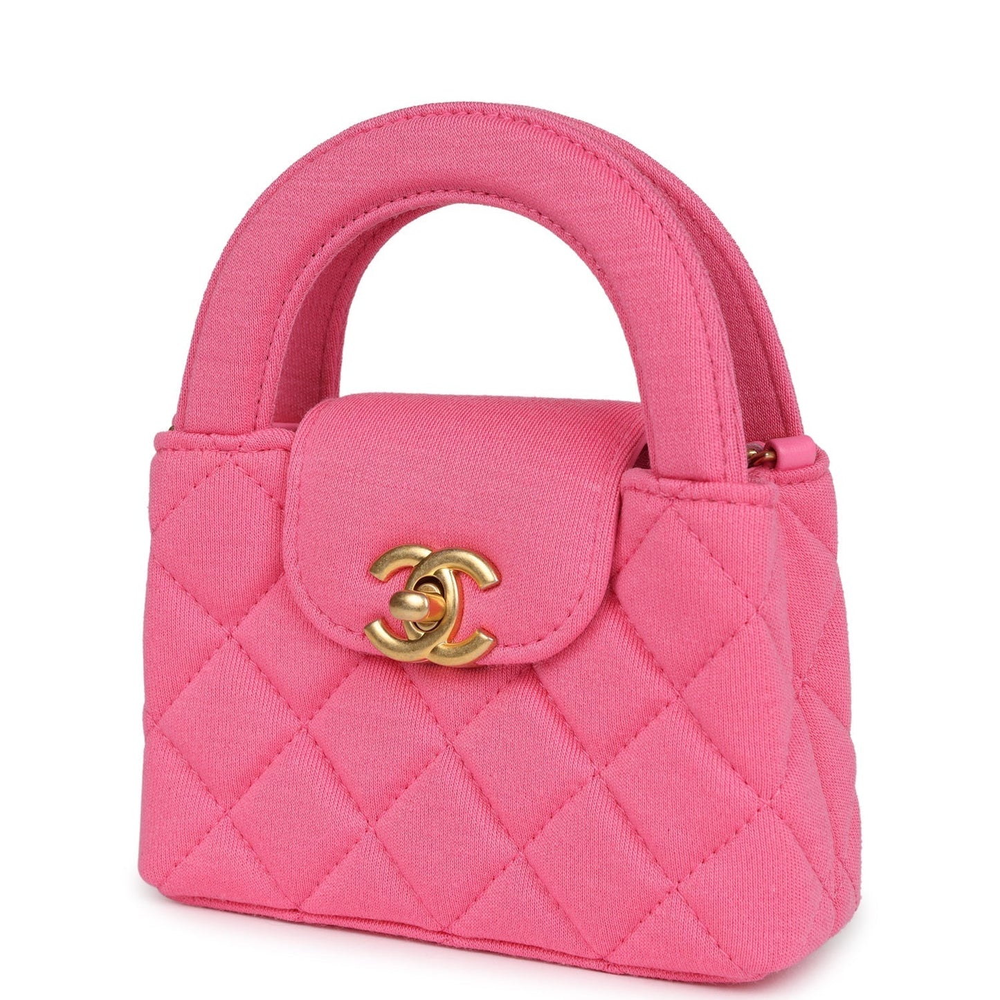 Chanel Nano Kelly Shopper Hot Pink Jersey Brushed Gold Hardware