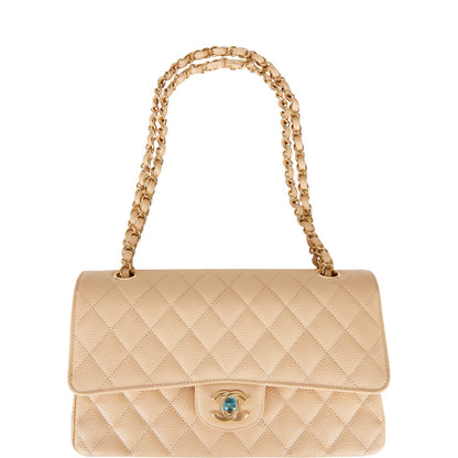 Chanel Medium Classic Double Flap Bag Beige Caviar Gold Hardware