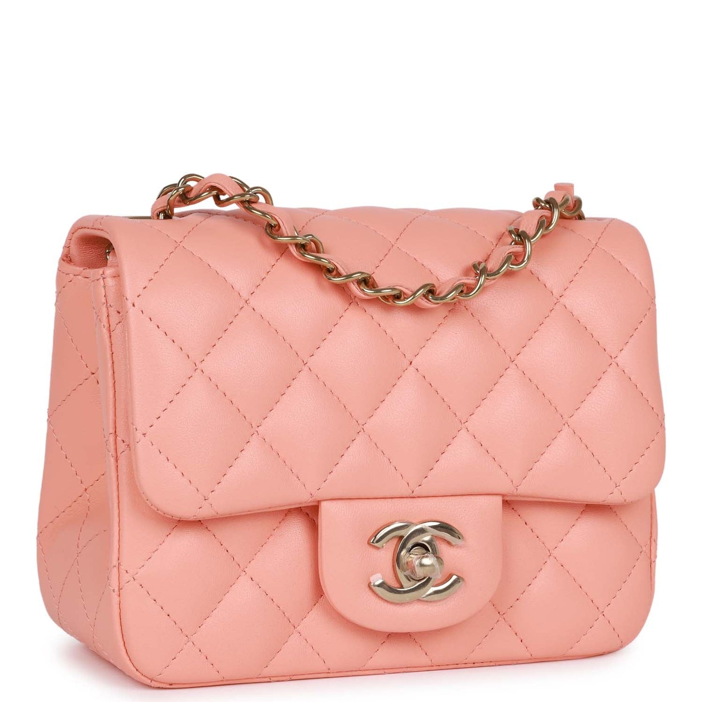 Chanel Mini Square Flap Pink Lambskin Light Gold Hardware