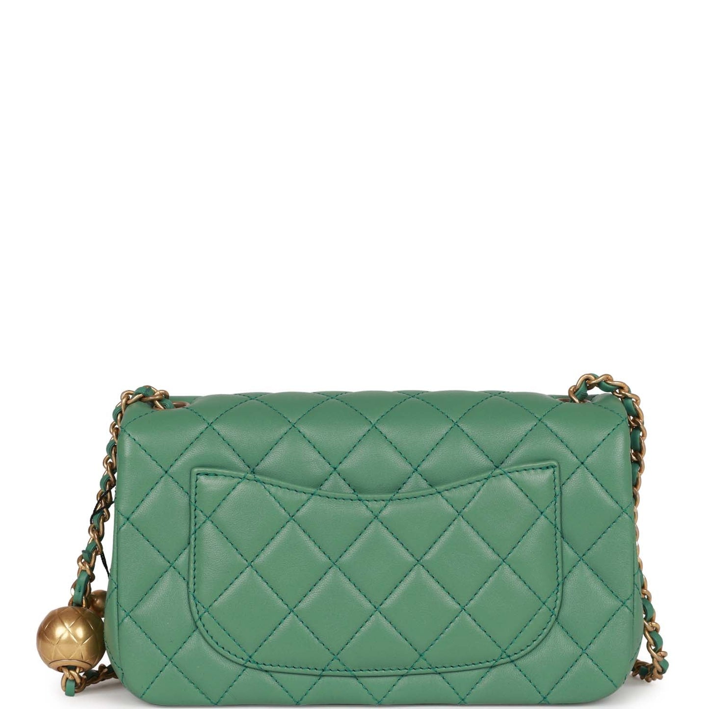 Chanel Pearl Crush Mini Rectangular Flap Bag Dark Green Lambskin Antique Gold Hardware