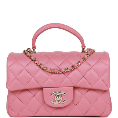 Chanel Mini Rectangular Flap with Top Handle Dark Pink Lambskin Light Gold Hardware