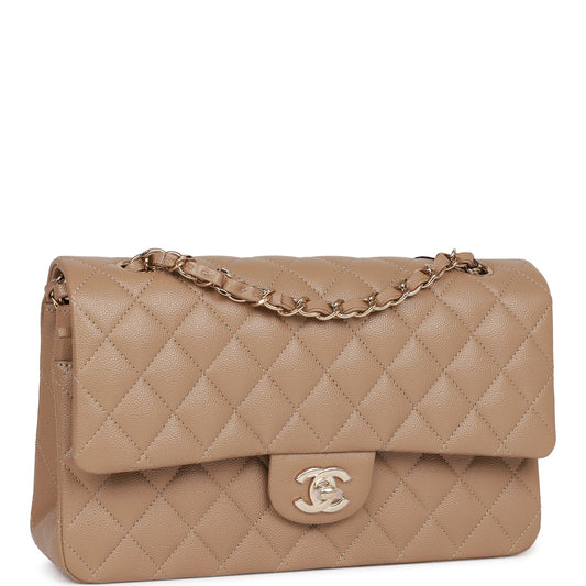 Chanel Small Classic Double Flap Bag Dark Beige Caviar Light Gold Hardware