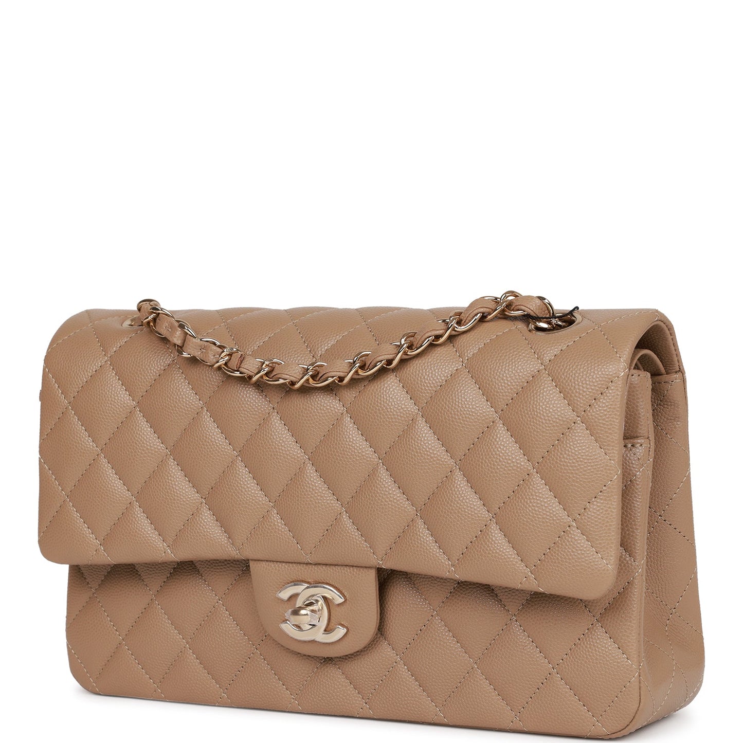 Chanel Small Classic Double Flap Bag Dark Beige Caviar Light Gold Hardware