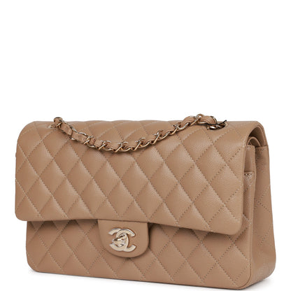 Chanel Small Classic Double Flap Bag Dark Beige Caviar Light Gold Hardware