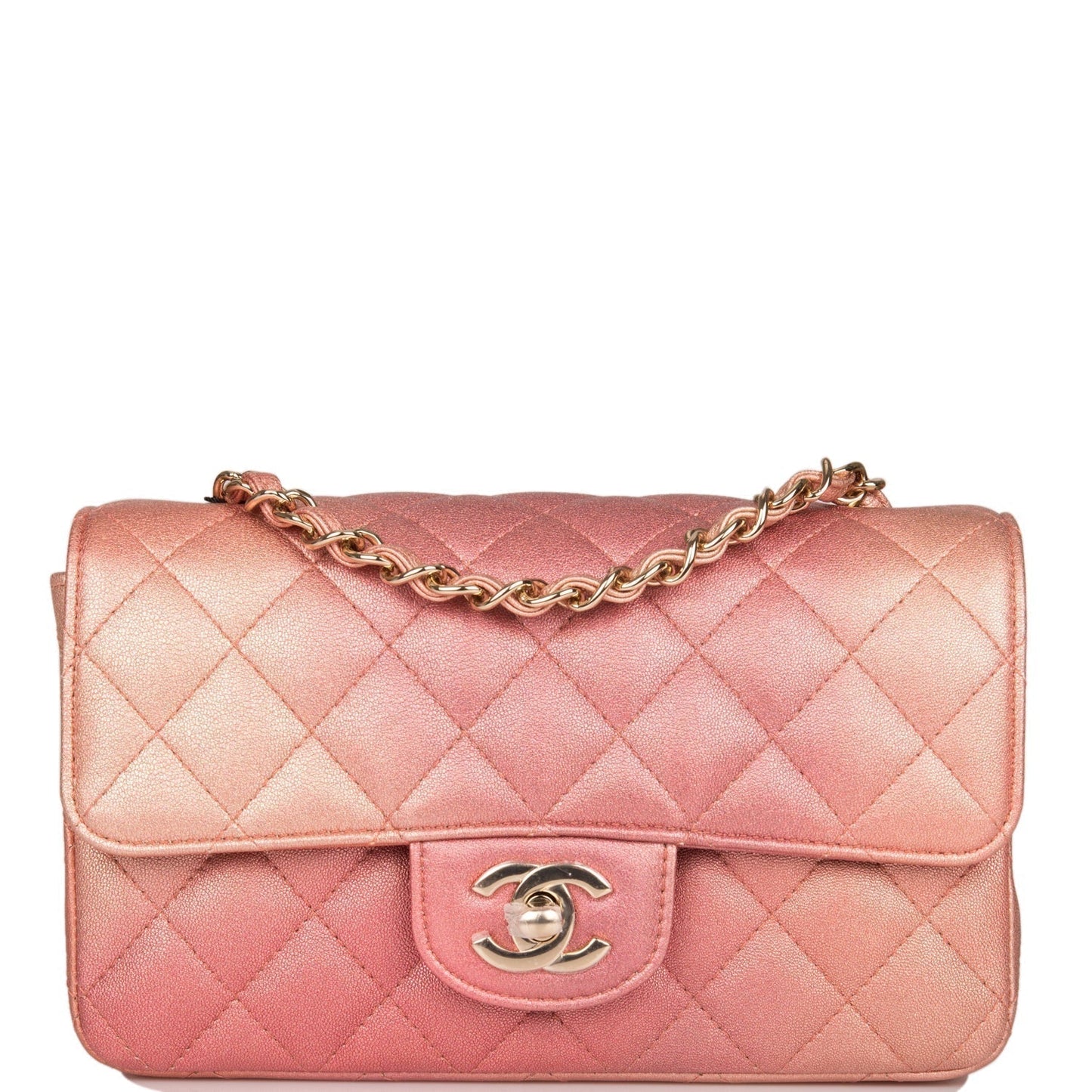 Chanel Mini Rectangular Flap Bag Pink Ombre Metallic Lambskin Light Gold Hardware