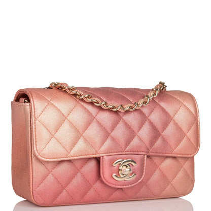 Chanel Mini Rectangular Flap Bag Pink Ombre Metallic Lambskin Light Gold Hardware