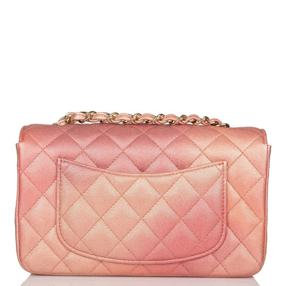 Chanel Mini Rectangular Flap Bag Pink Ombre Metallic Lambskin Light Gold Hardware