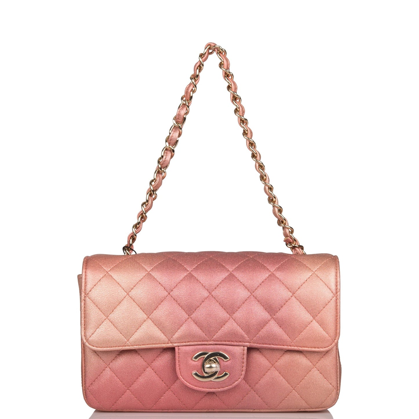 Chanel Mini Rectangular Flap Bag Pink Ombre Metallic Lambskin Light Gold Hardware