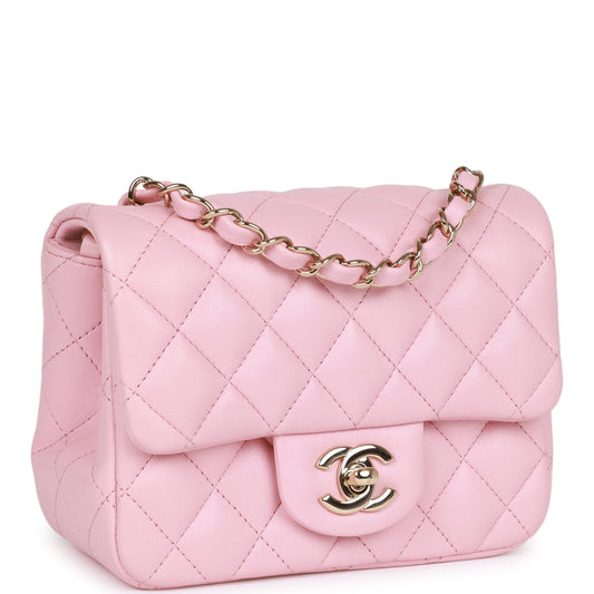 Chanel Mini Square Flap Pink Lambskin Light Gold Hardware