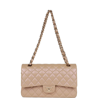 Chanel Medium Classic Double Flap Bag Beige Iridescent Caviar Light Gold Hardware